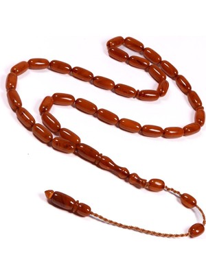 Tesbihkenti İnce Yapılı Koyu Kahverengi Kapsül Sıkma Kehribar Tesbih