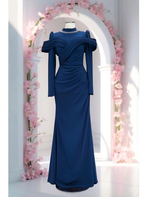 Amine Hüma Dila Abiye Elbise Lacivert