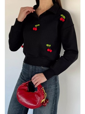 Gülseli Kadın Üç Iplik Şardonlu Kirazlı Sweatshirt P-00019713