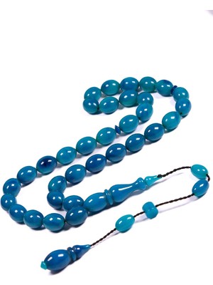 Tesbihkenti Usta Işçilik Mavi Renk Ipeksi Çekim Sıkma Kehribar Tesbih