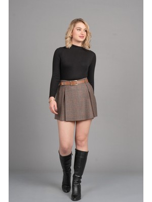 MissVina Ekose Ikon Mini Etek | Yüksek Bel Kemer Detaylı 6839