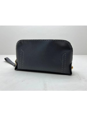 Megass Dekor Deri Kumaş Füme Renk 17X10 cm Takı-Makyaj Fermuarlı Çantası