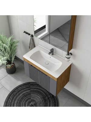 Gtm Banyo Tano Ayna Dolaplı Banyo Dolabı Seti Antrasit /meşe 100 cm