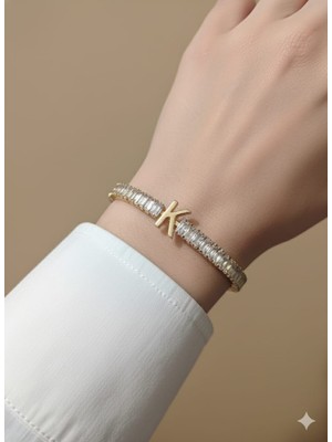 Çelik Kadın Gold Zirkon Taşlı K Harf Kelepçe