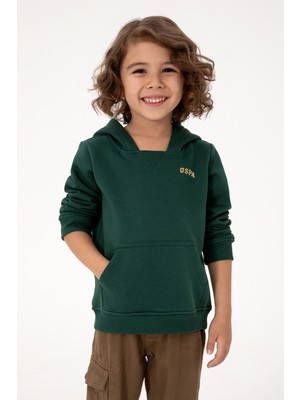 U.S. Polo Assn. Erkek Çocuk Koyu Yeşil Basic Kapüşonlu Sweatshirt 50313808-VR079