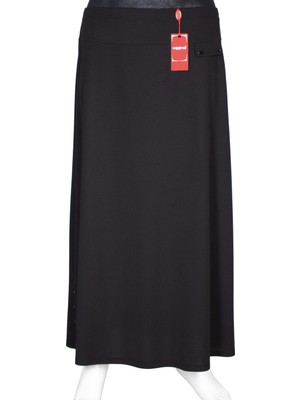 Hermevsim Hesna Kadın Dilşah Büyük Beden Scuba Çan Süs Cepli Aks Siyah Etek