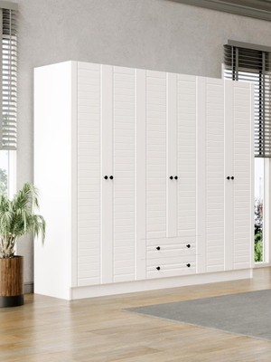 Elegante Modern Tasarımlı Membran Kapaklı 6 Kapılı Gardırop (52 cm Derinlik)