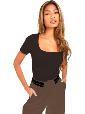 Rooted Kadın,kahverengi Kısa Kollu Derin Havuz,yuvarlak Yaka Penye T-Shirt & Bluz