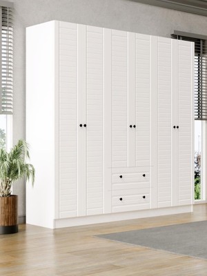 Elegante Modern Tasarımlı Membran Kapaklı 6 Kapılı Gardırop (52 cm Derinlik)
