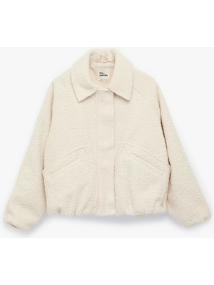 Koton Uzun Kollu Cepli Çıtçıt Düğmeli Gömlek Yaka Buklet Kumaş Crop Kaban