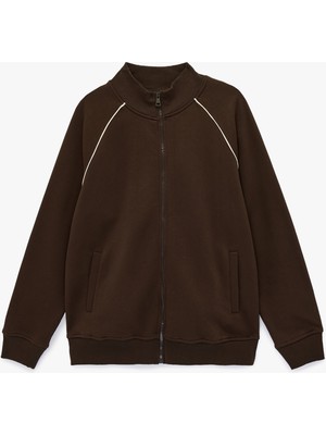 Koton Şardonlu Uzun Kollu Dik Yaka Tam Fermuarlı Sweatshirt