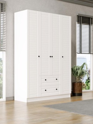 Kuzey Life Elegante Modern Tasarımlı Membran Kapaklı 4 Kapılı Gardırop (52 cm Derinlik)