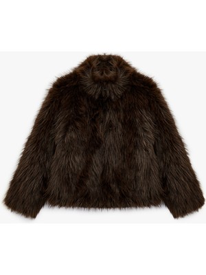 Koton Fermuarlı Cepli Uzun Kollu Dik Yaka Kısa Suni Kürk Mont