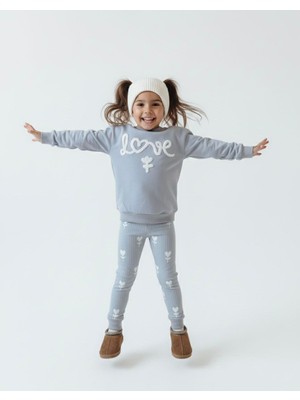 Pini Co Kız Çocuk Love Nakışlı Sweatshirt ve Fitilli Tayt 2'li Takım