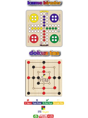 Time Table iki oyun Ailece Keyif Ahşap Kızma Birader + Dokuz Taş Oyunu 2 Farklı Oyun