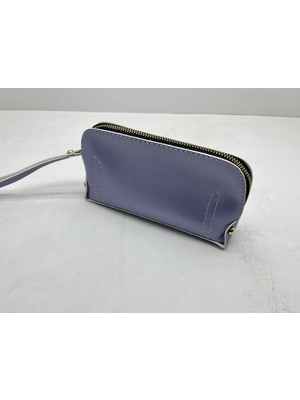 Megass Dekor Deri Kumaş Mor Renk 17X10 cm Takı-Makyaj Fermuarlı Çantası