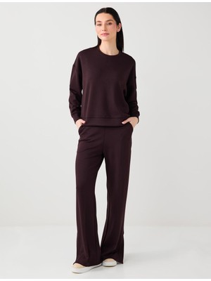 Jimmy Key Acı Kahve Yüksek Bel Bol Paça Cep Detaylı Örme Pantolon