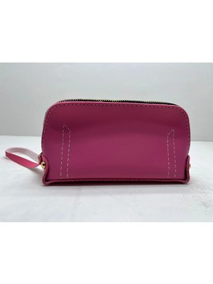 Megass Dekor Deri Kumaş Pembe Renk 17X10 cm Takı-Makyaj Fermuarlı Çantası