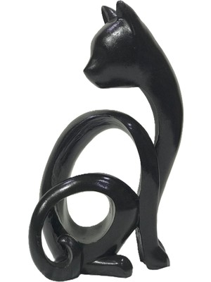 Şans Hediyelik Kedi Biblo Dekoratif Soyut Heykel 25CMX15CM Siyah