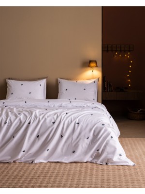 Madame Coco Adile Çift Kişilik %100 Pamuk Nakışlı Nevresim Takımı - Beyaz