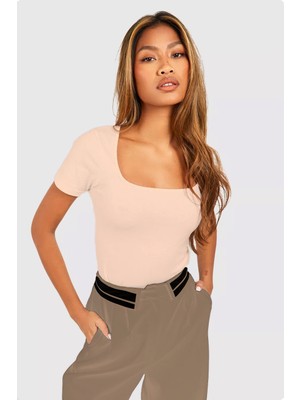 Rooted Kadın,pudra Kısa Kollu Derin Havuz,yuvarlak Yaka Penye T-Shirt & Bluz