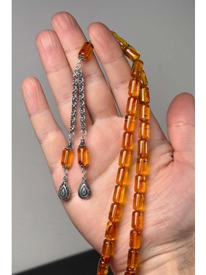 Tesbihkenti Çift 925 Gümüş Püsküllü Baltık Litvanya Damla Kehribar