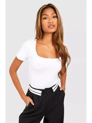 Rooted Kadın,beyaz Kısa Kollu Derin Havuz,yuvarlak Yaka Penye T-Shirt & Bluz