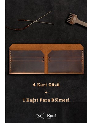 Koof Craft Basic Minimal Hakiki Deri Kahverengi Cüzdan – El Dikimi %100 Gerçek Deri Kartlık