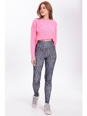 Freemen Kadın Yüksek Bel Iç Göstermeyen Desenli Fitilli Tayt