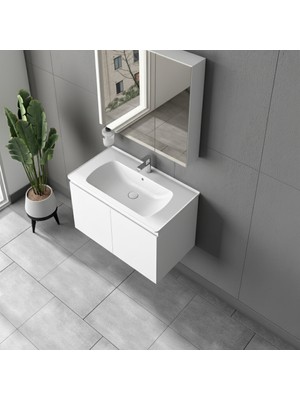 Gtm Banyo Alpu Ayna Dolaplı Banyo Dolabı Seti Beyaz 80 cm