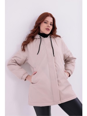 Freemen Kadın Beli Lastikli Cebi Kürklü Su ve Rüzgar Geçirmez Kapüşonlu Mont