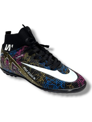 Walked 041-26 Çoraplı Erkek Halı Saha Ayakkabı Siyah Beyaz