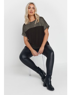 Büyük Beden Bisiklet Yaka Kısa Kollu Parlak Baskılı T-Shirt 303843