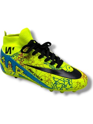 Walked 041-26 Çoraplı Erkek Çocuk Çivili Halı Saha Krampon Sarı Siyah 31-35