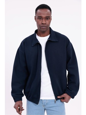 Freemen Erkek Basic Gabardin Kumaş Fermuarlı Oversize Mevsimlik Polo Yaka Ceket