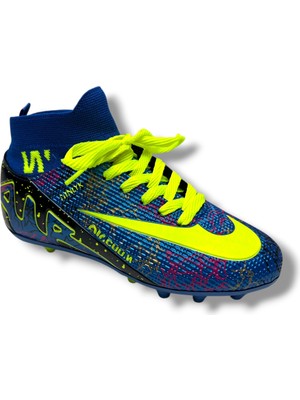 Walked 041-26 Çoraplı Erkek Çocuk Çivili Halı Saha Krampon Mavi Sarı 36-39