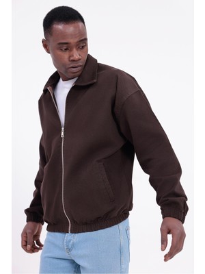 Freemen Erkek Basic Gabardin Kumaş Fermuarlı Oversize Mevsimlik Polo Yaka Ceket