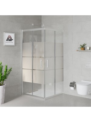 Kupon Duş ve Banyo Sistemleri Vesta D100 Kare Duşakabin Parlak Profil Kumlu Cam H: 190 cm