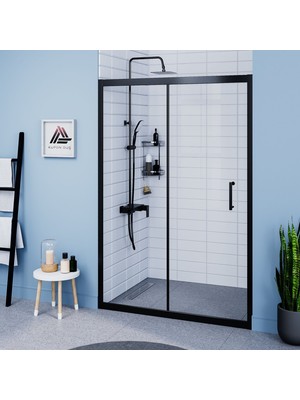 Kupon Duş ve Banyo Sistemleri Vesta D200 Iki Duvar Arası 1 Sabit 1 Sürgü Duşakabin Siyah Profil Şeffaf Cam H: 190 cm