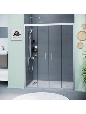 Kupon Duş ve Banyo Sistemleri Vesta D400 İki Duvar Arası 2 Sabit 2 Sürgü Duşakabin Parlak Profil Şeffaf Cam H: 190 cm