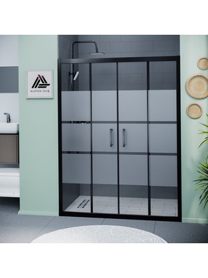 Kupon Duş ve Banyo Sistemleri Vesta D400 İki Duvar Arası 2 Sabit 2 Sürgü Duşakabin Siyah Profil Kumlu Cam H: 190 cm