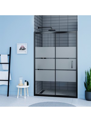 Kupon Duş ve Banyo Sistemleri Vesta D200 İki Duvar Arası 1 Sabit 1 Sürgü Duşakabin Siyah Profil Kumlu Cam H: 190 cm