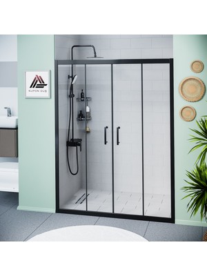 Kupon Duş ve Banyo Sistemleri Vesta D400 İki Duvar Arası 2 Sabit 2 Sürgü Duşakabin Siyah Profil Şeffaf Cam H: 190 cm
