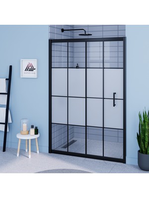 Kupon Duş ve Banyo Sistemleri Vesta D200 Duşakabin Siyah Profil Kumlu Karolajlı Cam H: 190 cm