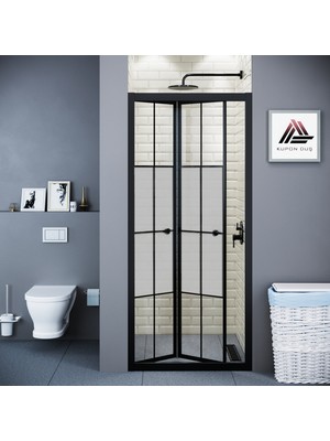 Kupon Duş ve Banyo Sistemleri Vesta D500 Katlanır Duşakabin Siyah Profil Kumlu Karolajlı Cam H: 190 cm