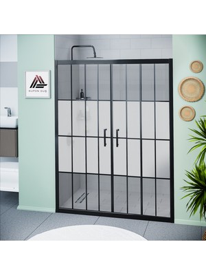 Kupon Duş ve Banyo Sistemleri Vesta D400 İki Duvar Arası 2 Sabit 2 Sürgü Duşakabin Siyah Profil Kumlu Karolajlı Cam H: 190 cm