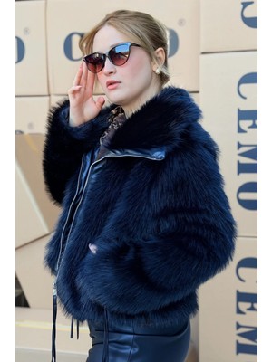 Cemo Kürk Görünümlü Dik Yaka Fermuarlı Ceket