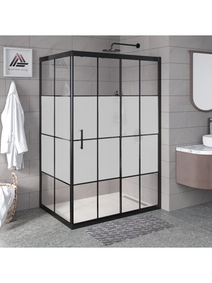 Vesta D201 Dikdörtgen Duşakabin Siyah Profil Kumlu Karolaj Cam H: 190 cm