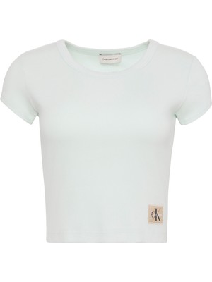 Calvin Klein Kadın Yeşil Calvin Klein A- Woven Label 2x2 Rıb Baby Tee Yeşil Kadın T-Shirt