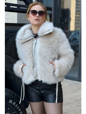 Cemo Kürk Görünümlü Dik Yaka Fermuarlı Ceket